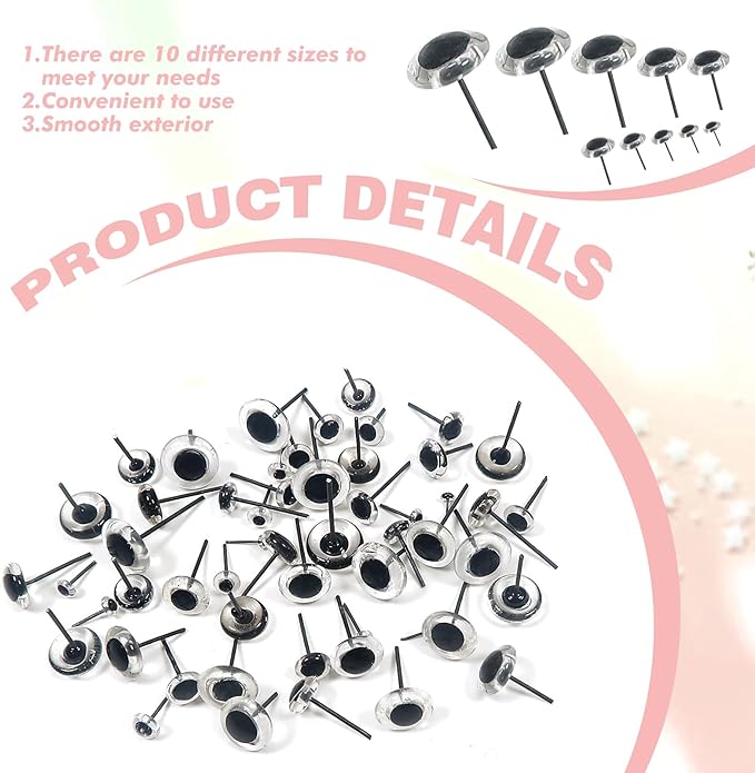 TOAOB 100pcs Clear Glass Eyes Kits 3mm to 12mm Assorted Sizes for Crafts Needle Felting Decoys Sewing