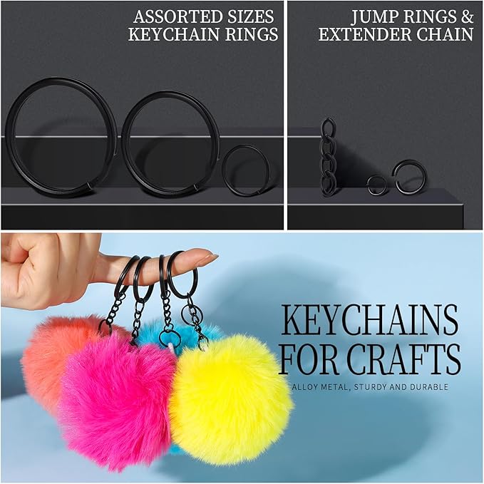 LEOBRO 265PCS Swivel Snap Hooks and Key Rings, Keychain Clips and Key Chain Rings, Keychain Making Kit, with Lobster Claw Clasps & Jump Ring & Necklace Extenders, for Jewelry Making, Black