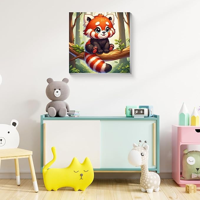 Reivworl Paint by Numbers Kit for Kids with Frame and Easel, Raccoon Paint by Number for Kids Age 6-8-12, Acrylic Paint by Numbers for Gifts and Home Decor - 8X8inch