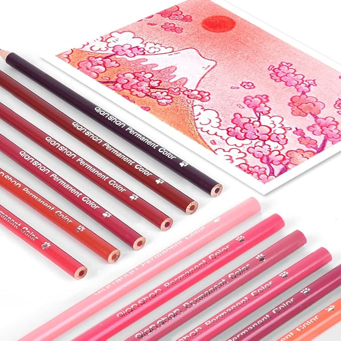 qianshan 12 Red Colored Pencils Oil Based Pre-sharpened Wooden Colored Pencil Set for Adults Coloring Books Drawing Sketching Art Supplies, No Duplicates