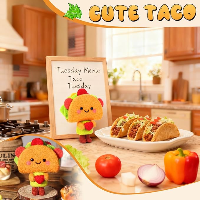 Yizzvb Needle Felting Kit, Cute Taco Felting Kit for Beginners Adult Including Instruction Wool Roving Foam Pad Needles DIY Craft Home Decoration Craft Party Supplies for Art Work Starter Beginners