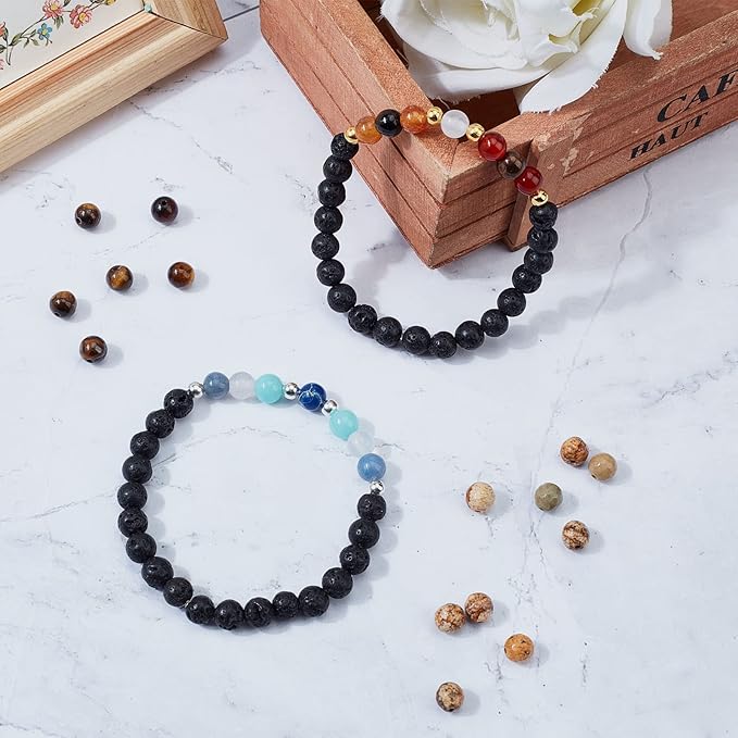 SUNNYCLUE 1 Box Solar System Planet Bead Natural Gemstone Beads 6mm Bulk Multilayer Beading Bracelet Making Kit Lava Rock Loose for Jewelry Making Universe Galaxy Sewing Scissors