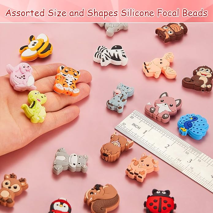 Silicone Focal Beads, 20 Pcs Cute Animals Focal Beads for Pens Characters, Silicone Charm Beads Accessory Kit for Beaded Pens, Keychain Making & DIY Handmade Crafts