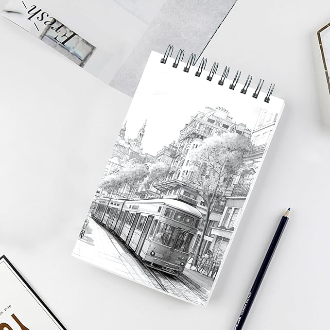 crehatos 5.5" x 8.5" small sketch book, top spiral bound sketch pad, 100 sheets each 68lb/100gsm drawing paper, 2 pack