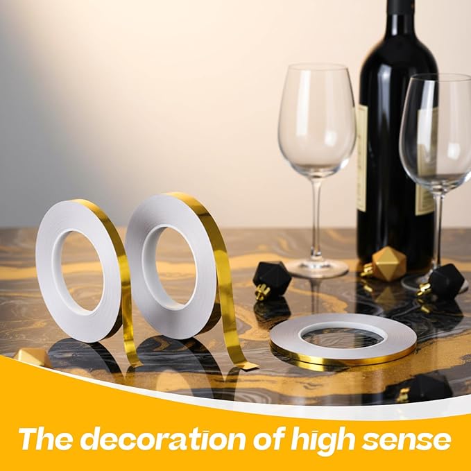 Zonon 3 Sizes Spark Gold Self Adhesive Polyester Film Tape Washi Tape for Car Furniture Graphic Arts Walls Decor, 55 yds (5/10/15mm)