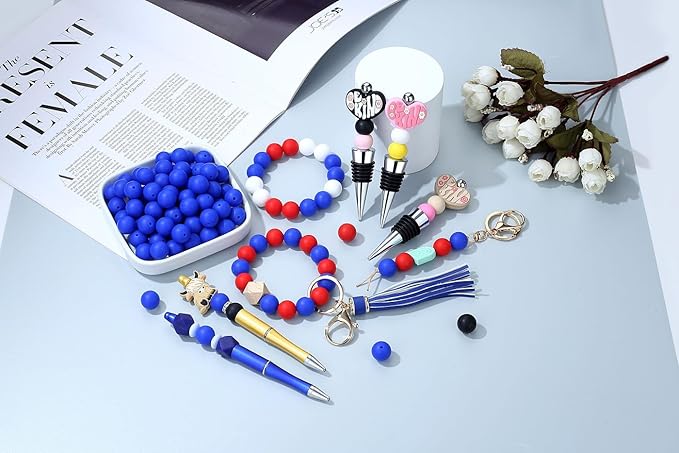 MAIBAOTA 120 Pcs Deep Blue Silicone Beads - 15 mm Round Beads for Keychain, Pens, Bracelet, Necklace Making - Bulk Craft Kit