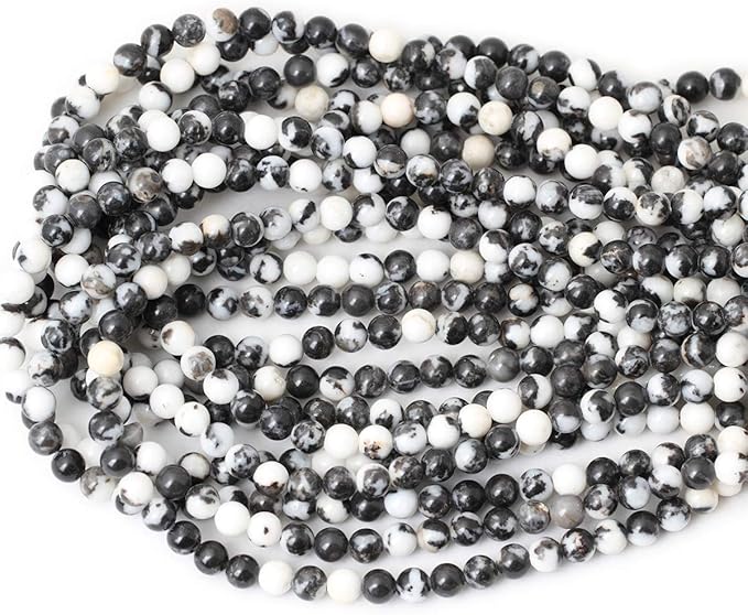 cheavian 60pcs 6mm natural black white zebra jasper gemstone round loose beads crystal energy stone for diy jewelry making 1 strand 15"