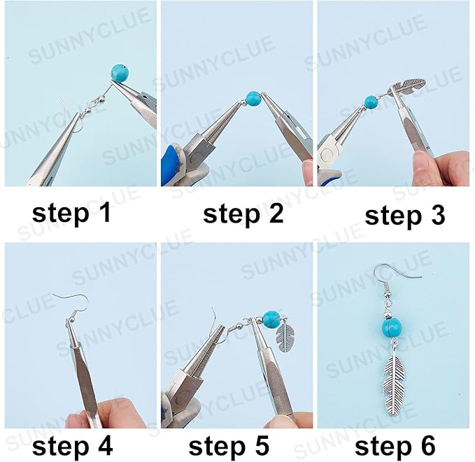 SUNNYCLUE 1 Box DIY 12 Pairs Turquoise Bead Dangle Earrings Making Kit Alloy Enamel Leaf Feather Pendants Charms with Eye Pin & Earring Hooks for DIY Earring Jewelery Making, Antique Silver