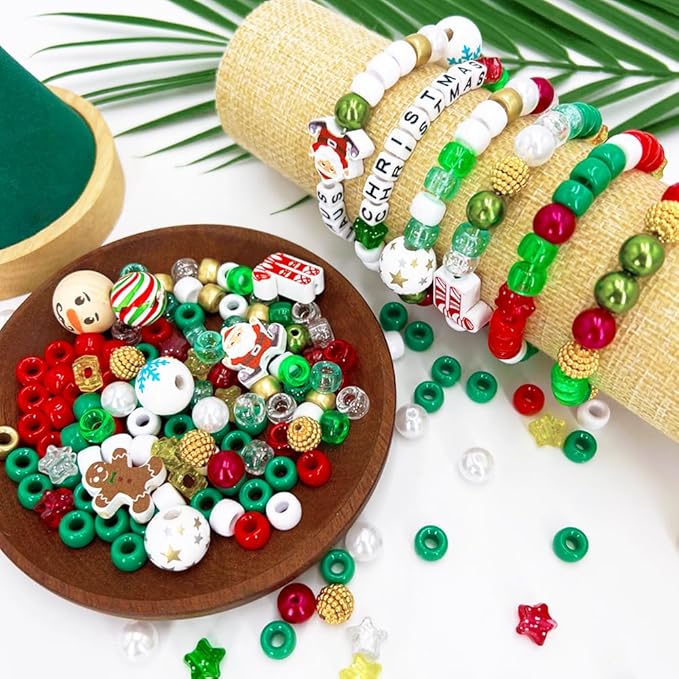 MIIIM 1300 Pcs Christmas Pony Beads Kit for Friendship Bracelet, 20 Styles Kandi Bracelet Kit in Box with Individual Compartments, Hair Beads for Braids, Letters (Christmas)