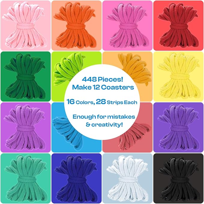 Caydo Weaving Loom Refill Loops, Elastic Loops for Weaving Looms - 448 Pieces, 16 Colors, Durable Elastic Craft Bands for Pot Holder Loom Kit, Suitable for Kids Aged 8+, Refill for Potholder Loom Kits
