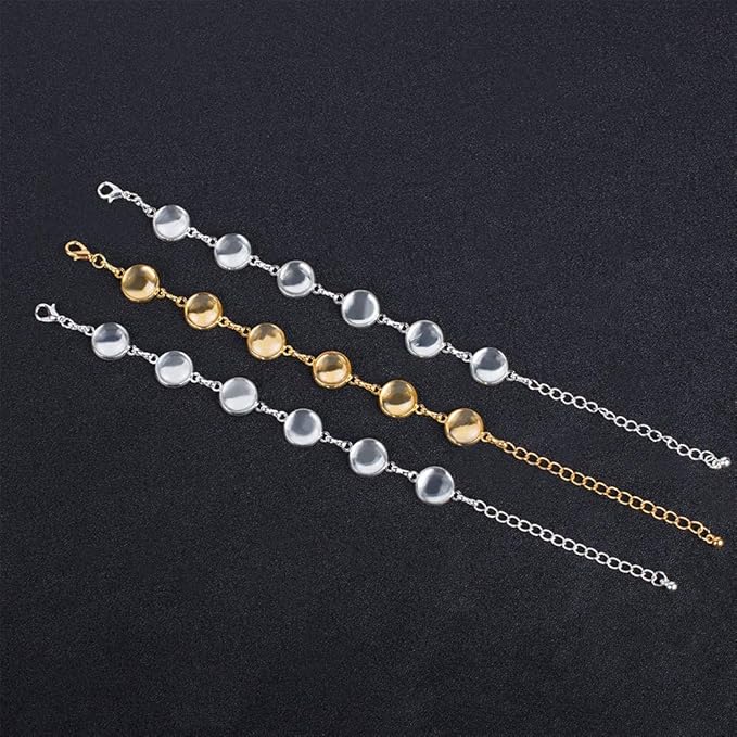 PH PandaHall 10pcs Adjustable Bracelet Chain, 12mm Bracelet Bezel Settings for Jewelry Making with 6 Tray Blank, 60pcs 12mm Clear Glass Cabochons for DIY Bracelets Making, Silver & Golden