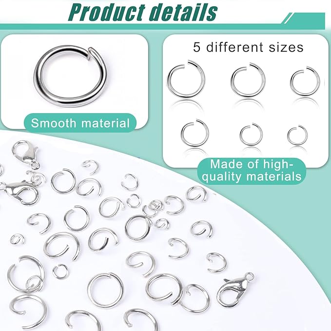 Open Jump Rings, 1500 pcs Jump Rings and Lobster Clasps Jewelry Finding Kit Jewelry Making Tools with Pliers Tweezers for Jewelry Making Necklace Repair