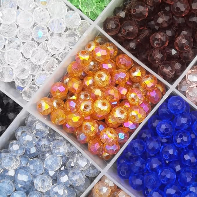 INSPIRELLE 1200pcs 6mm Multicolor Transparent Rondelle Glass Beads for Jewelry Making Faceted Briolette Shape Crytal Spacer Beads Assortments Supplies for Bracelet Necklace with Storage Box