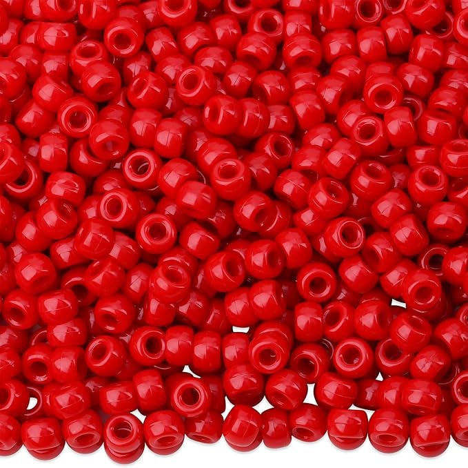 1000Pcs Red Pony Beads 6x9mm Perler Bulk Bead for Bracelets Crafts, Plastic Bead Kit, Hair Braids Kandi Beads for Necklace Keychain Jewelry Making(Red)