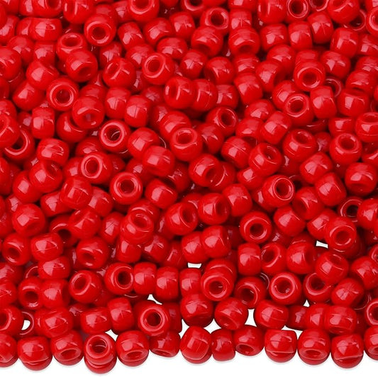 1000Pcs Red Pony Beads 6x9mm Perler Bulk Bead for Bracelets Crafts, Plastic Bead Kit, Hair Braids Kandi Beads for Necklace Keychain Jewelry Making(Red)