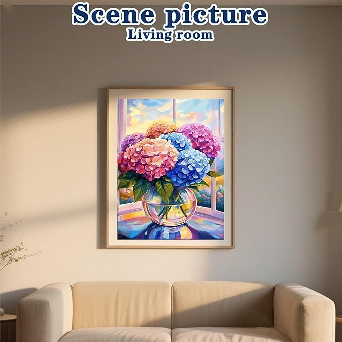DOTZSO Hydrangea Flower Diamond Painting Kits for Adults, Easy DIY 5D Round Full Drill Diamond Art kit Diamond Dot Crystal Gem Art and Craft for Beginners Home Wall Decor 12x16 Inches