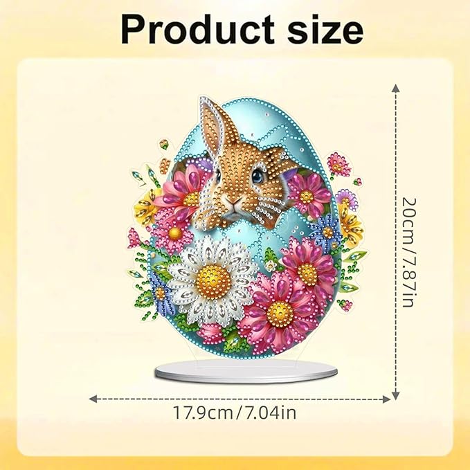 DIY Dot Diamond Desktop Easter Creative Ornaments Diamond Art Painting by Number Embroidery Arts and Crafts Easter for Home Office Garden Decoration (Single Side Dot Diamond)-23-Easter Bunny Egg