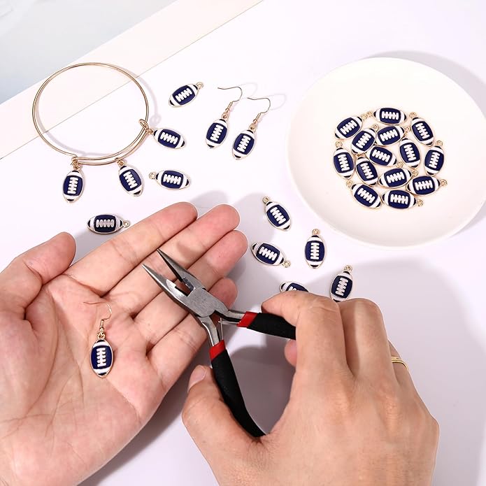 NVENF 30PCS Football Charms for Jewelry Making, Enamel Football Charms for Bracelet Necklace Earrings Making, Red Black White Blue Purple Orange Game Day Football Charm Bulk