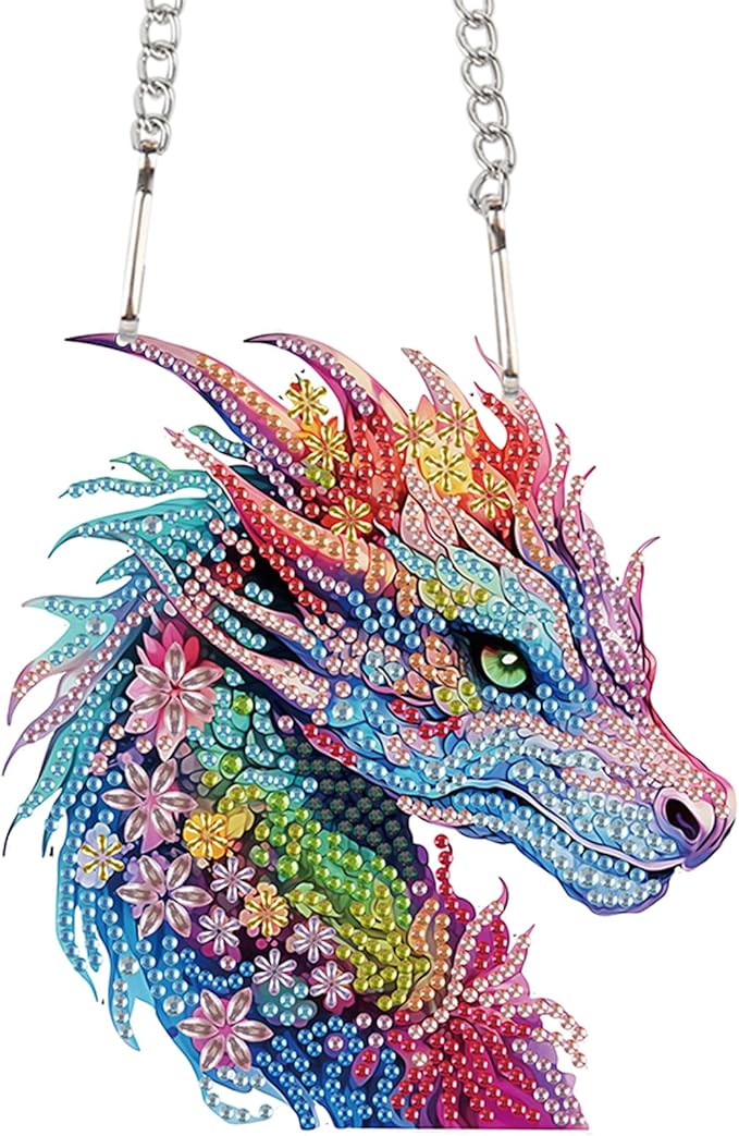 AiYuanzsh Colorful Dragon Diamond Art Painting Hanging Decor – DIY 5D Crystal Rhinestone Art Kit for Adults, Fantasy Window Wall Ornament Craft Gift