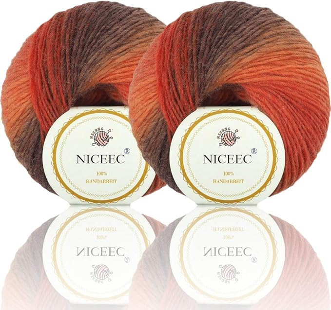 2 Skeins Rainbow Soft Yarn 100% Wool Gradient Multi Color Yarn for Crocheting Knit Total Length 180m×2(196yds×2,50g×2)-3