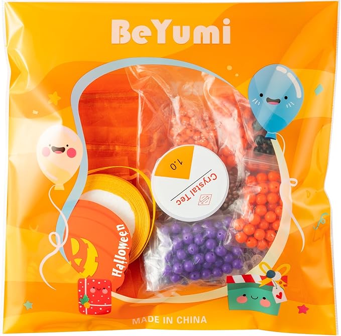 BeYumi Halloween Bracelet Craft Kit - 24 Pack Halloween Boo Letter Beads Friendship Bracelets with Pumpkin Gift Cards DIY Thankful Craft Kit Party School Classroom Party Fun Activities