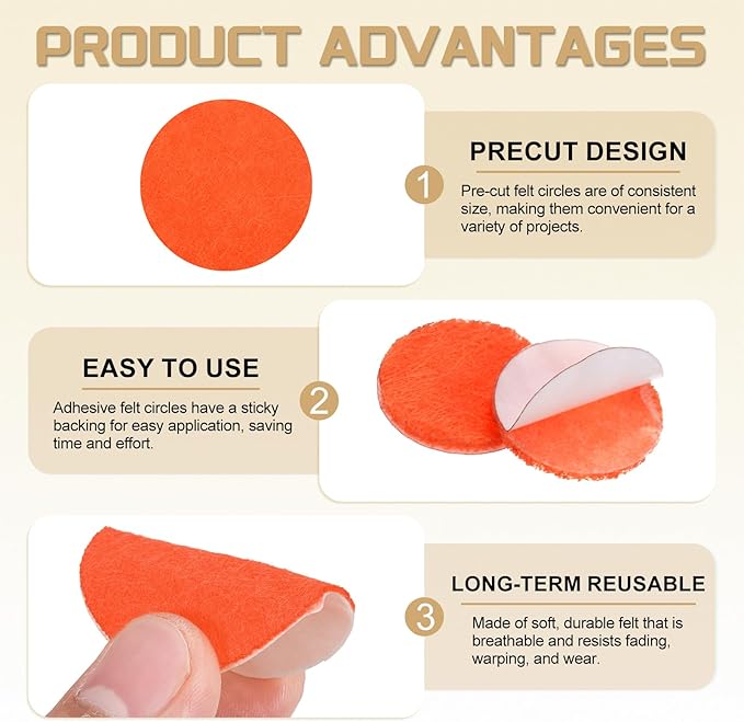 uxcell 100 Pcs Adhesive Felt Circles, 1/2" Round Non-Woven Felt Pads Stickers Dots Pre Cut for DIY Crafts Sewing Handcraft Costume Holiday Decoration, Orange
