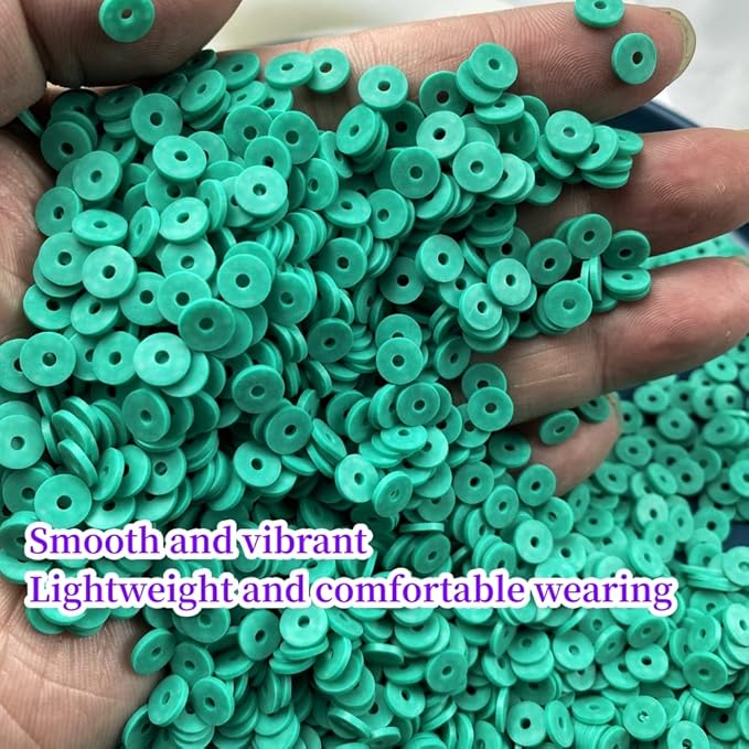 2000pcs Heishi Vinyl Beads Flat Round Polymer Clay Spacer Beads for Making Bracelet Necklace Earring Accessories DIY Handmade Craft(Lake Green, 6mm)