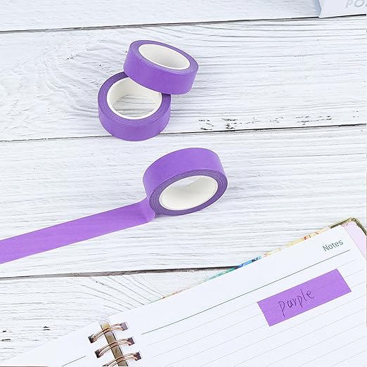 NatSumeBasics 3 Purple Washi Tapes Plain Decorative Masking Tape, 32 Feet Self-Adhesive Tapes for Packaging Decor Journals Scrapbooks Planners DIY Crafts Gift (Purple)