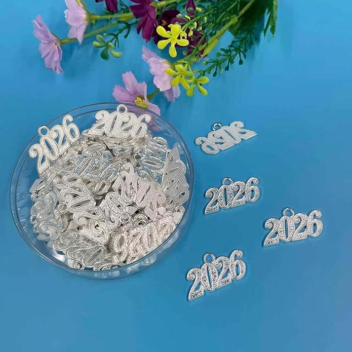 50 pieces 2026 Year Charm for Graduation Tassel Graduation Charm Pendant for DIY Jewelry Making