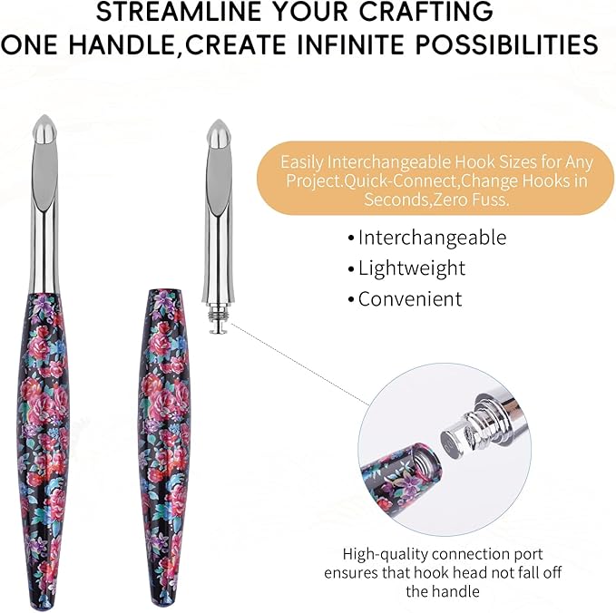 Weabetfu Interchangeable Crochet Hook Set Aluminum Inline Crochet Hooks Ergonomic Handle for Arthritic Hands for Beginner,12 Size 3mm-10mm