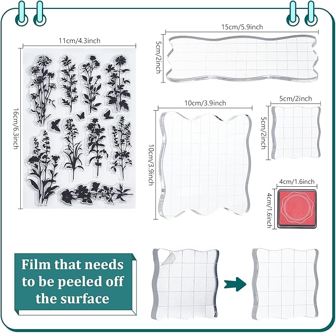 29 Pcs Acrylic Stamps for Crafting Card Making Supplies Set Include 3 Acrylic Clear Stamp Blocks, 6 Clear Silicone Stamps Seals, 20 Craft Ink Pads Stamp for DIY Scrapbooking Journal