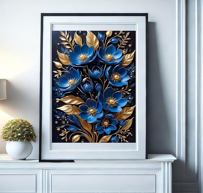 BYGFHLYW 5D Diamond Art Kits for Adults, Blue Flower Diamond Painting Kits for Adults Beginner, Full Drill Round Paint by Diamonds Dot Gem Art for Home Wall Decor 12x16inch