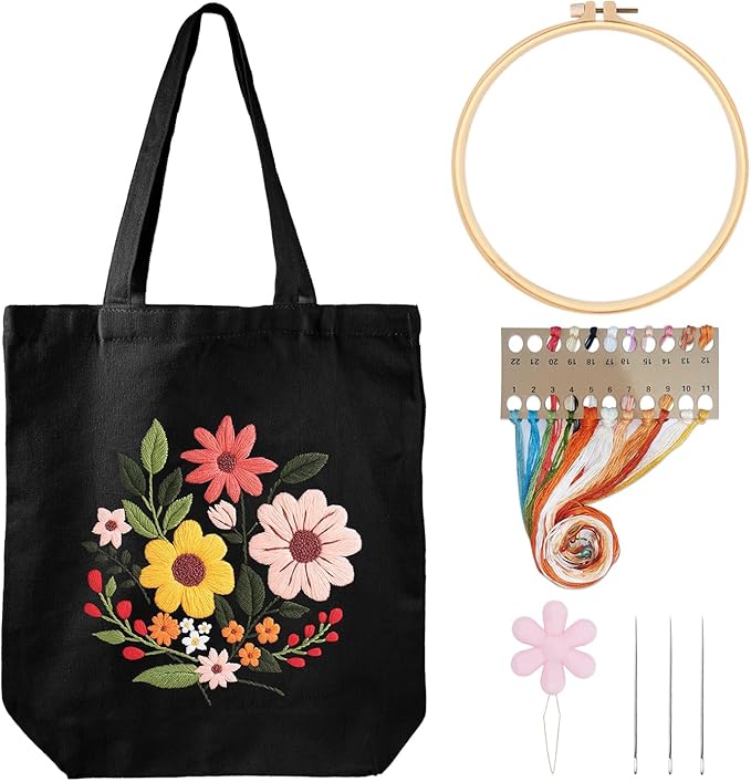 louise maelys canvas tote bag embroidery kit for beginners,cross stitch kits for adults,arts and diy crafts needlepoint include flower pattern,women shopping reusable grocery bags