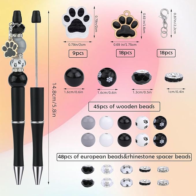 18pcs DIY Beadable Pens Set Pens for Beads Dog Paw Pattern Beaded Pen Kit for Students Teacher Office Supplies DIY Making Gifts(Paw)