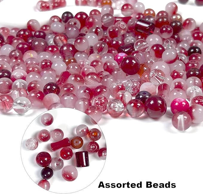500pcs Glass Beads Red, 6mm Assorted Crystal Bead for Jewelry Making, Round Spacer Loose Beads Kit for DIY Charms Bracelets Necklaces Earrings