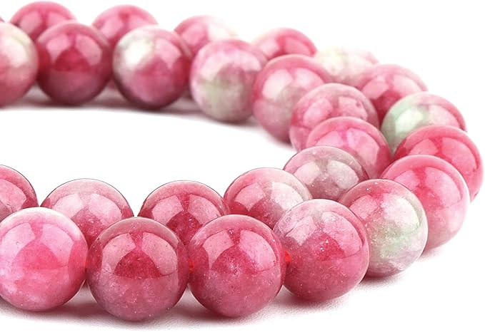 Jade Stone Beads for Jewelry Making - 8mm Gemstone Round Beads for Bracelets(45-47pcs, Watermelon Tourmaline)