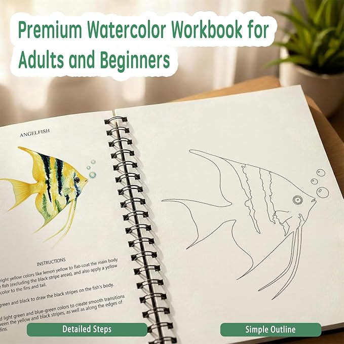 SLWBZ Watercolor Workbooks Coloring Book, Beginner Friendly Painting Kit, Easy Exquisite with Steps, Creative Exploration Watercolor Book for Adults Teens (Dolphin, Without Paint)