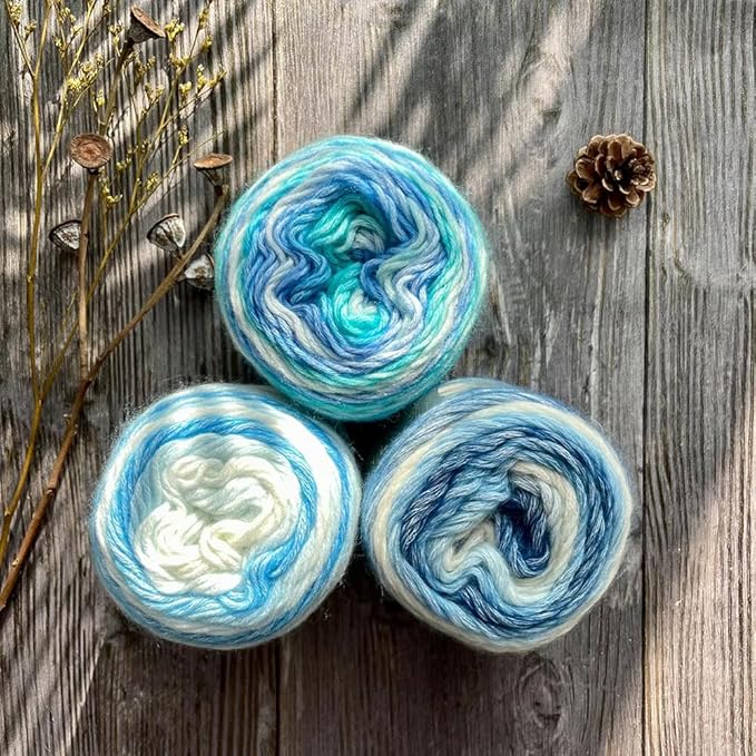 Crocheting Knitting-Gradient Cake Yarn, Soft Multicolor Medium-Fine Blended Yarn, Weight 100 Grams, Contains 60% Cotton 30% Acrylic 10% Wool. Suitable for Scarf, Gloves, Shawl, Blanket.(1152)