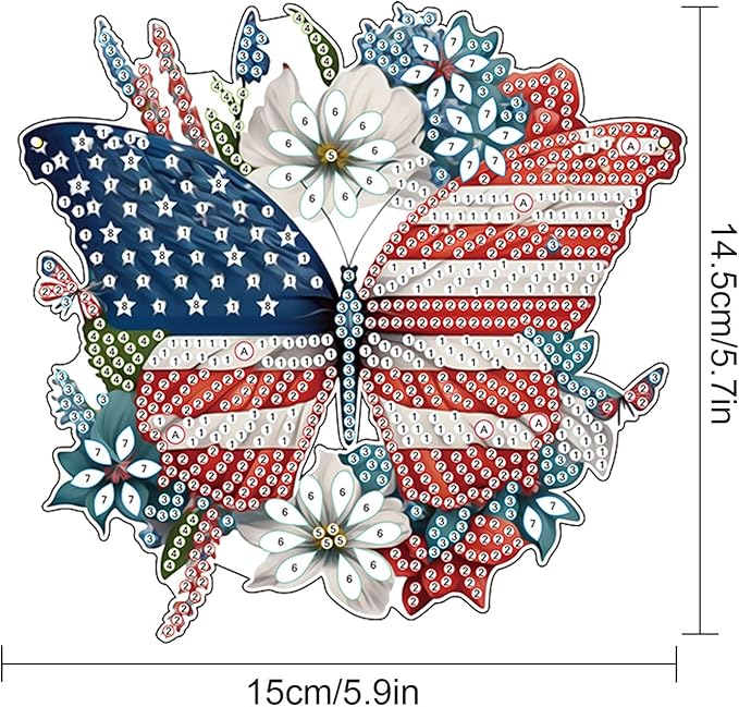 4th of July Diamond Painting Hanging Ornament Kit, Patriotic American Flag Butterfly Wreath DIY Diamond Art Acrylic Pendant, Diamond Painting Kit for Adults Independence Day Home Window Wall Decor