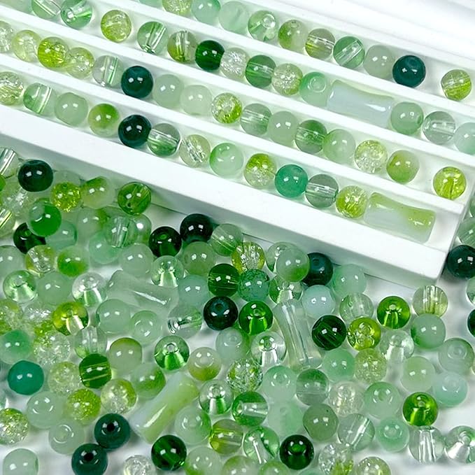 500pcs Glass Beads Green, 6mm Assorted Crystal Bead for St. Patrick's Day Jewelry Making, Round Spacer Loose Beads Kit for DIY Charms Bracelets Necklaces Earrings