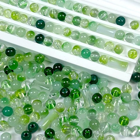 500pcs Glass Beads Green, 6mm Assorted Crystal Bead for St. Patrick's Day Jewelry Making, Round Spacer Loose Beads Kit for DIY Charms Bracelets Necklaces Earrings