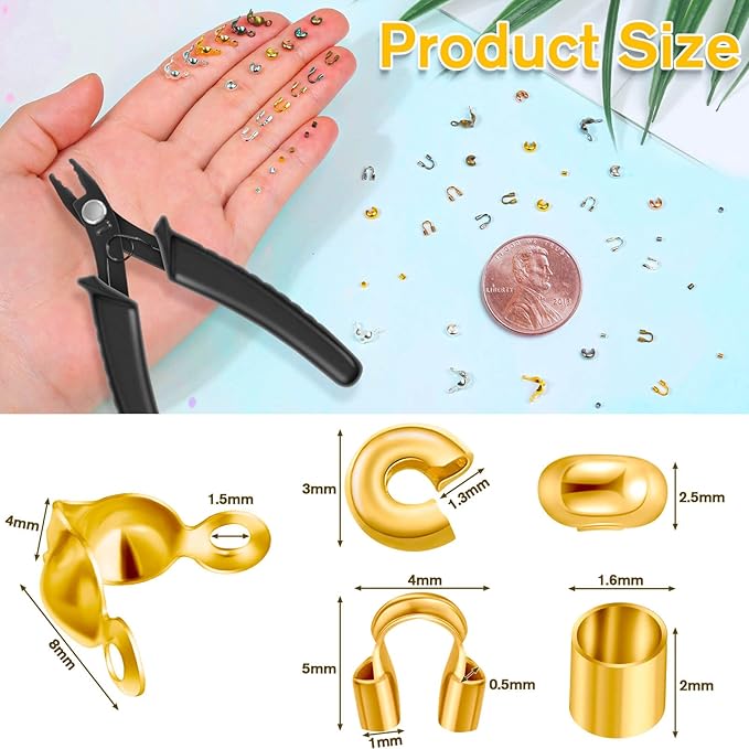 Acejoz 2220 Pieces Crimp Beads for Jewelry Making, Knot Covers, Crimp Bead Covers, Crimp Tubes and Wire Guardians with Crimping Pliers for DIY Jewelry Bracelets Necklaces Making