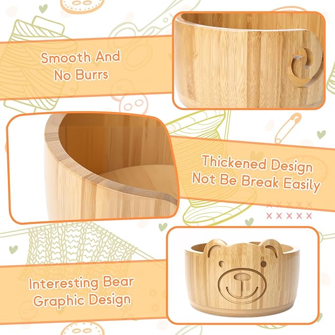 Wooden Yarn Bowl Set, 6.7in x 4.1in Large Yarn Bowl for Crocheting, Complete Crochet Accessories Kit with 12 Size Crochet Hooks, Tape Measure, Counter, Scissors & Storage Bag