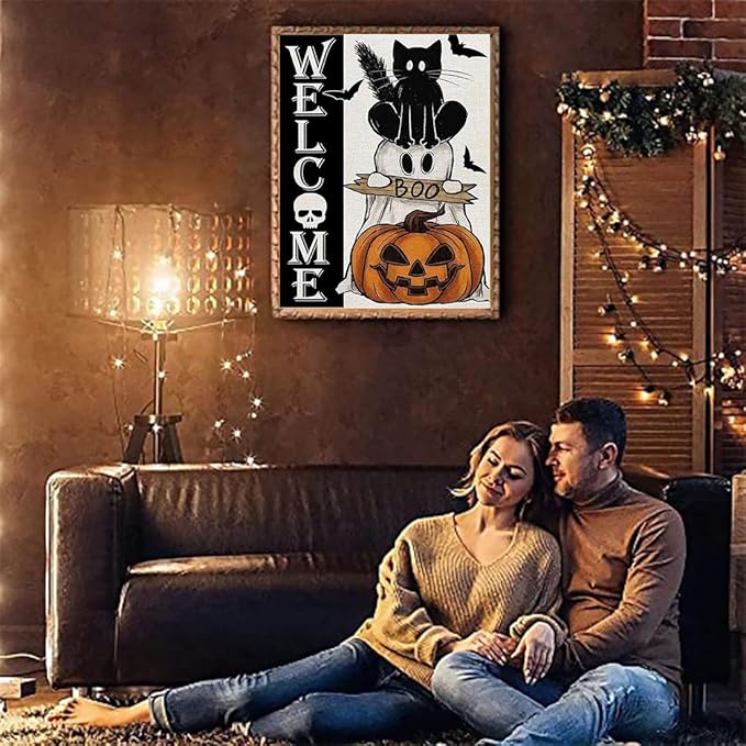 Halloween Stamped Cross Stitch Kits for Adults Beginner, Cross Stitch Kits Printed Stitching Patterns Dimensions Needlepoint Art Crafts Embroidery Kits for Adults Beginners 12x16 inch