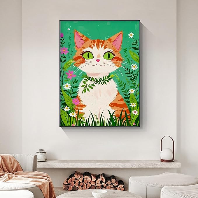 Yezavesu 12x16 Inch Cat Framed Paint by Numbers Kit for Adults Beginner, Orange Cat Paint by Numbers with Frame, DIY Number Painting for Adults for Home Wall Decor Gift
