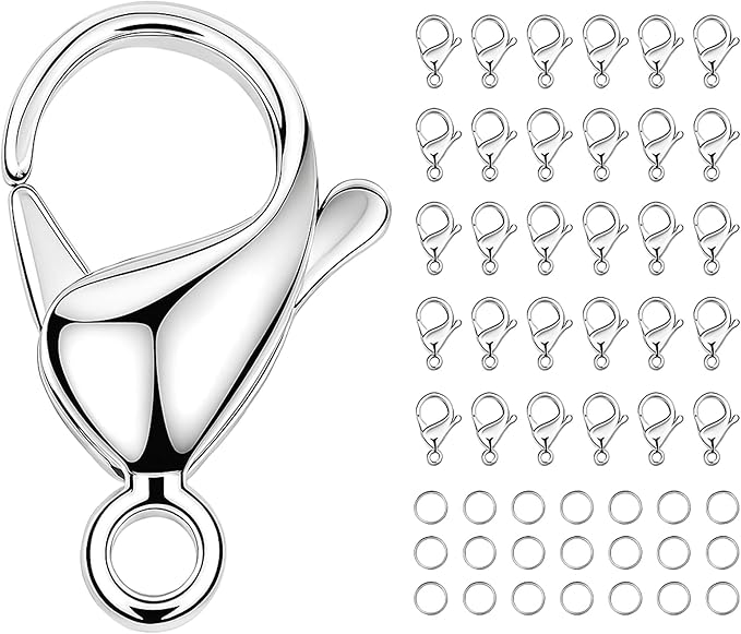Mandala Crafts 16mm Stainless Steel Lobster Clasps for Jewelry Making - 50 PCs SS Lobster Claw Clasps with Jump Rings Jewelry Findings Kit for Necklaces Bracelets Charms Fasteners