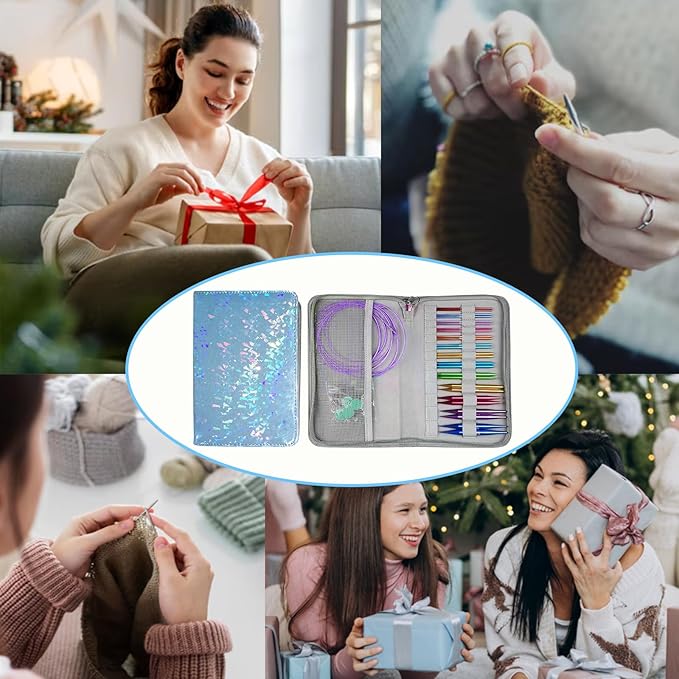 Yarniss 13 Pairs Circular Knitting Needle Set 3.0~10.0mm,4-Inch Interchangeable Aluminum Knitting Needles with 4 Cables, Round Needle with Case