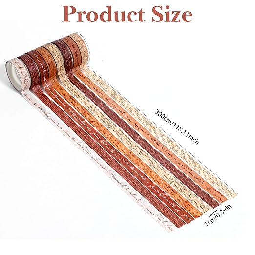 8 Rolls Arts Adhesive Tapes,Washi Tape Charming Vintage Washi Tape Set Thin Retro Decorative Masking Tapes for Journals Scrapbooking DIY Crafts Planners Gift Wrapping
