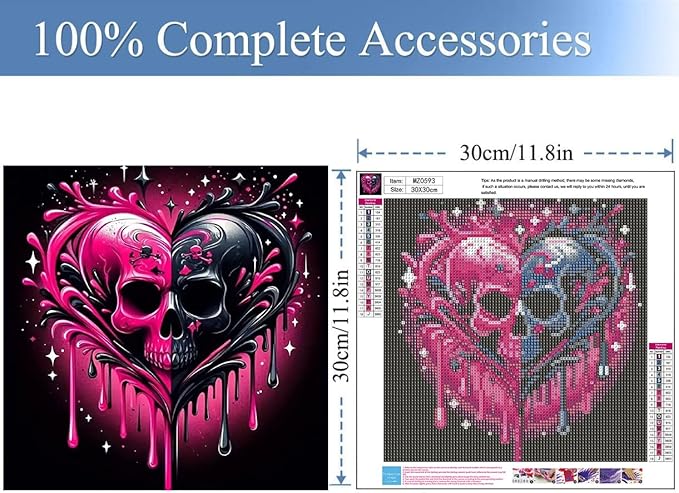 Meothan Diamond Art Kits for Adults, 5D DIY Heart Skull Diamond Painting Kits for Adults Beginners, Diamond Dots Kits Gem Arts Crafts for Living Room Bedroom Offices Home Wall Decor 12X12 Inch