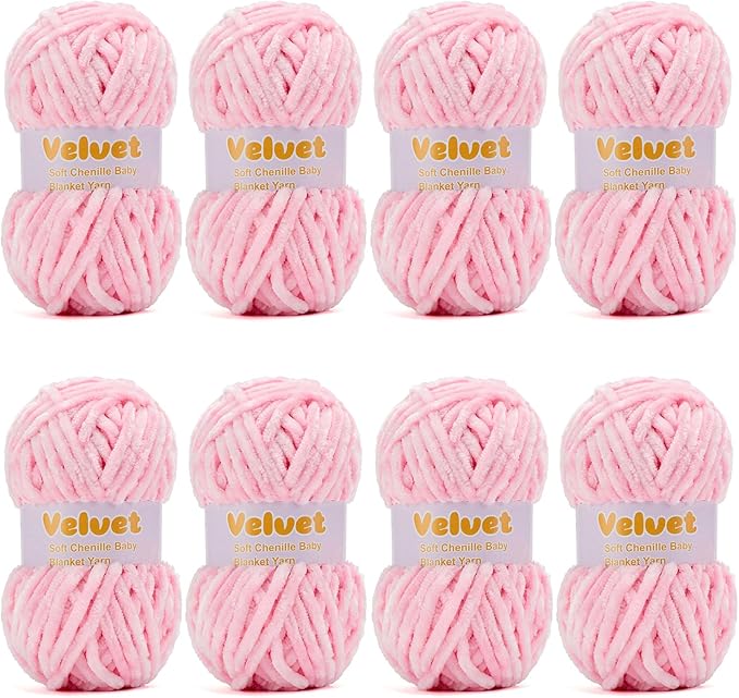 Velvet Yarn Chenille Yarn for Crocheting and Knitting Soft Chenille Bulky Baby Blanket Yarn DIY Weaving Craft 8pack Pink(4oz 66yds Each)